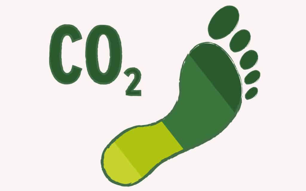 Ein Fußabdruck, welcher in verschiedene Grüntöne unterteilt ist und die beispielhafte Zusammensetzung eines CO₂ Abdrucks darstellt.