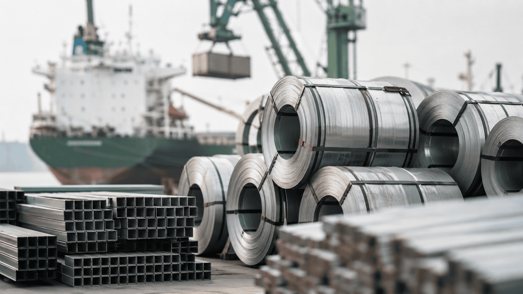 Industriehafen mit Frachtgütern, die unter den CBAM-CO2-Grenzausgleich fallen