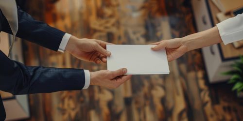 Geschäftspartner bei der Übergabe von Unterlagen