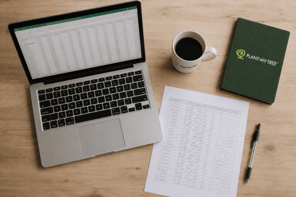 Schreibtisch mit Logotasse und grünem Notizbuch (1) Schreibtisch mit Logotasse und grünem Notizbuch (1)